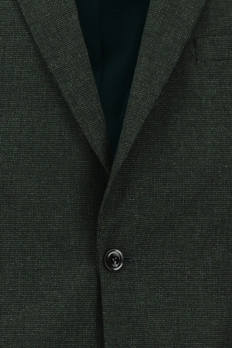 Koyu Yeşil Slim Fit Dar Kesim Desenli Yünlü Klasik Ceket