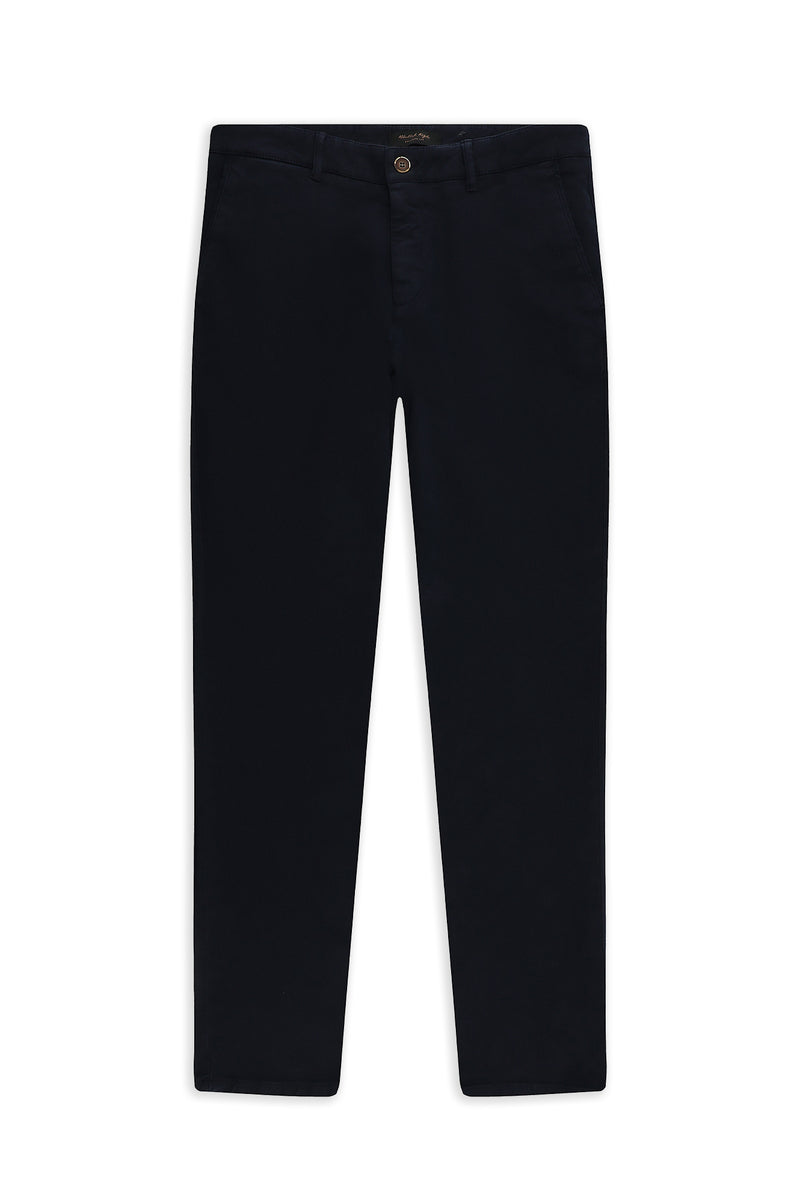 Orta Lacivert 7 Drop Slim Fit Dar Kesim Pamuklu Lyocell Karışımlı Yandan Cepli Esnek Kanvas / Chino Pantolon