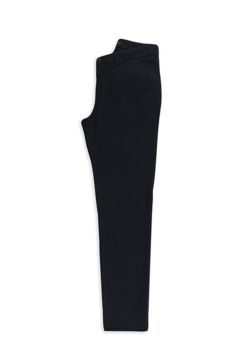 Orta Lacivert 7 Drop Slim Fit Dar Kesim Pamuklu Lyocell Karışımlı Yandan Cepli Esnek Kanvas / Chino Pantolon