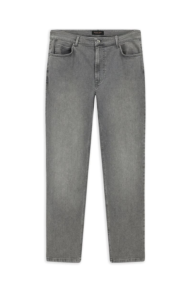 Orta Gri Relaxed Fit Rahat Kesim Likralı Denim Pantolon