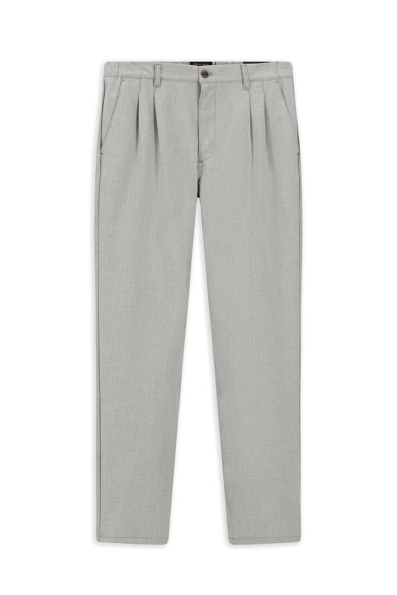 Açık Gri Regular Fit Likralı Pileli Pantolon