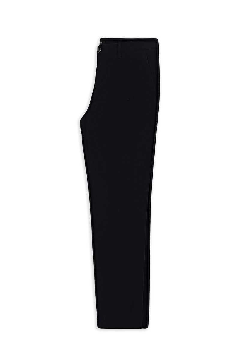 Siyah Regular Fit Likralı Çizgili Kanvas / Chino Pantolon