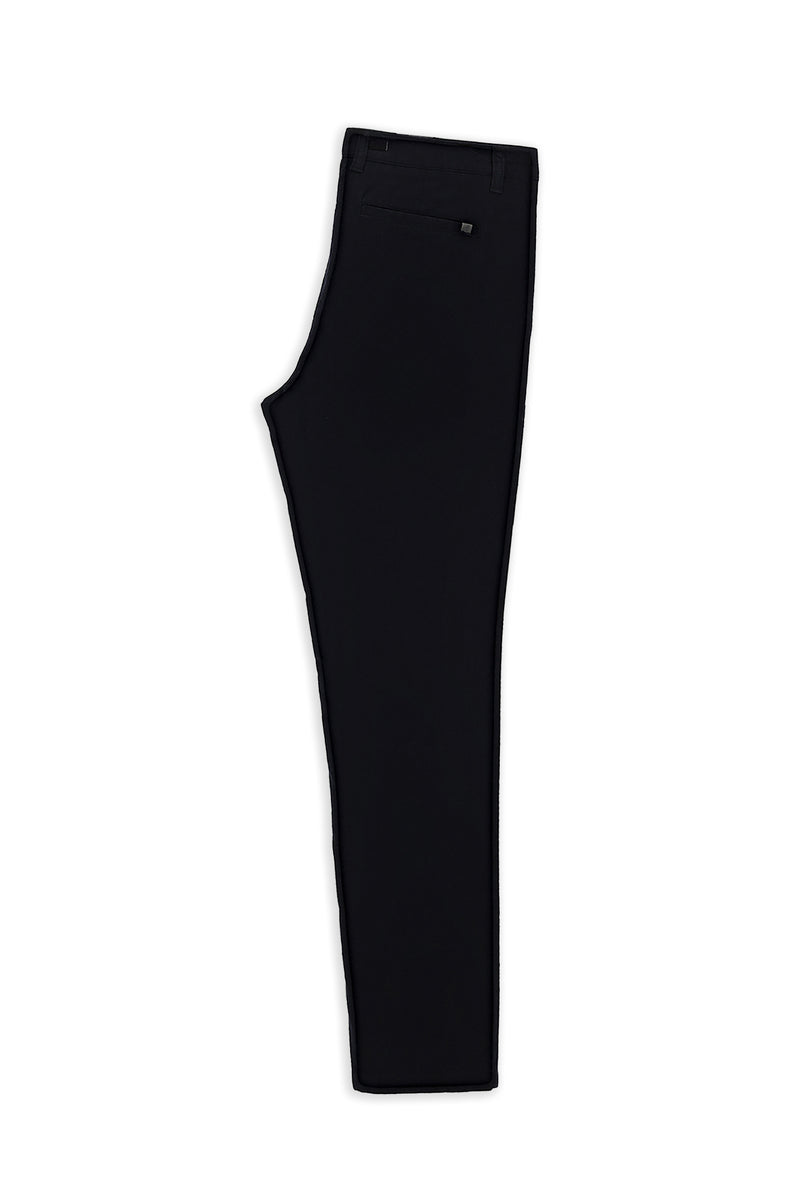 Siyah Regular Fit Likralı Çizgili Kanvas / Chino Pantolon