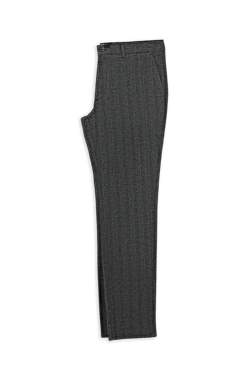 Orta Füme Regular Fit Likralı Çizgili Kanvas / Chino Pantolon