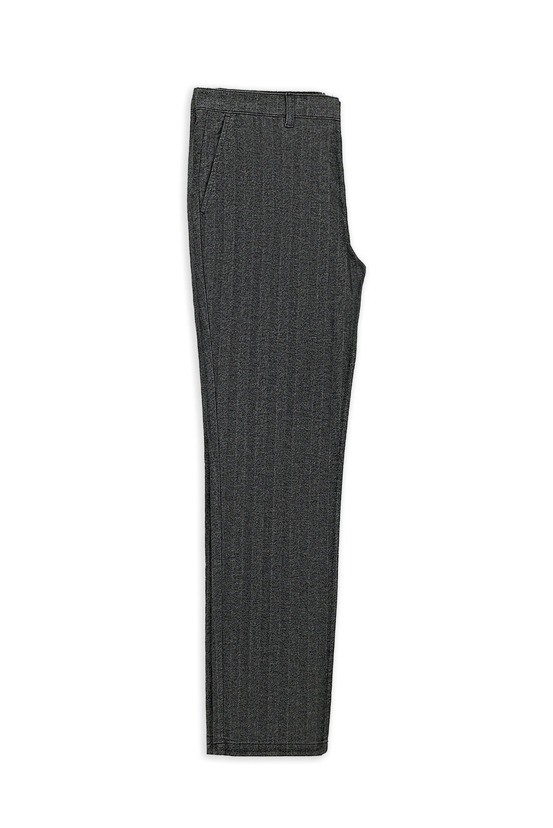Orta Füme Regular Fit Likralı Çizgili Kanvas / Chino Pantolon