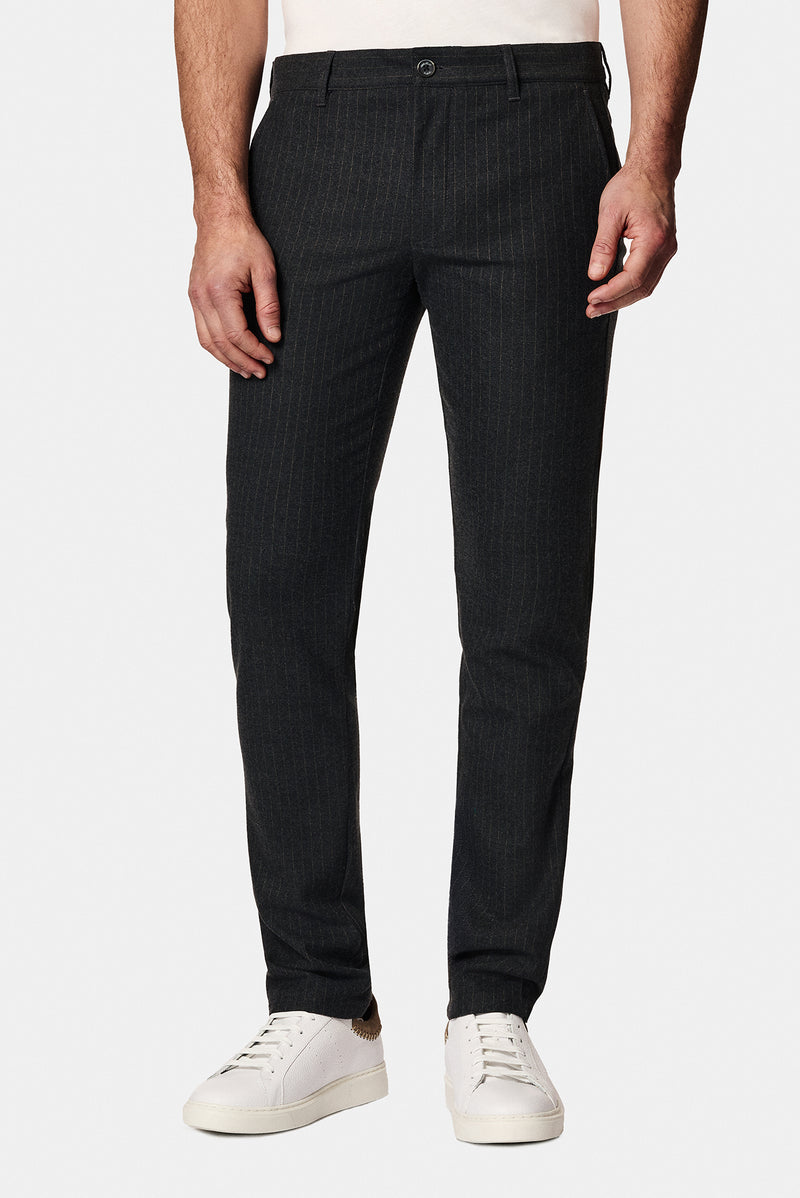 Orta Antrasit 7 Drop Slim Fit Dar Kesim Likralı Çizgili Kanvas / Chino Pantolon