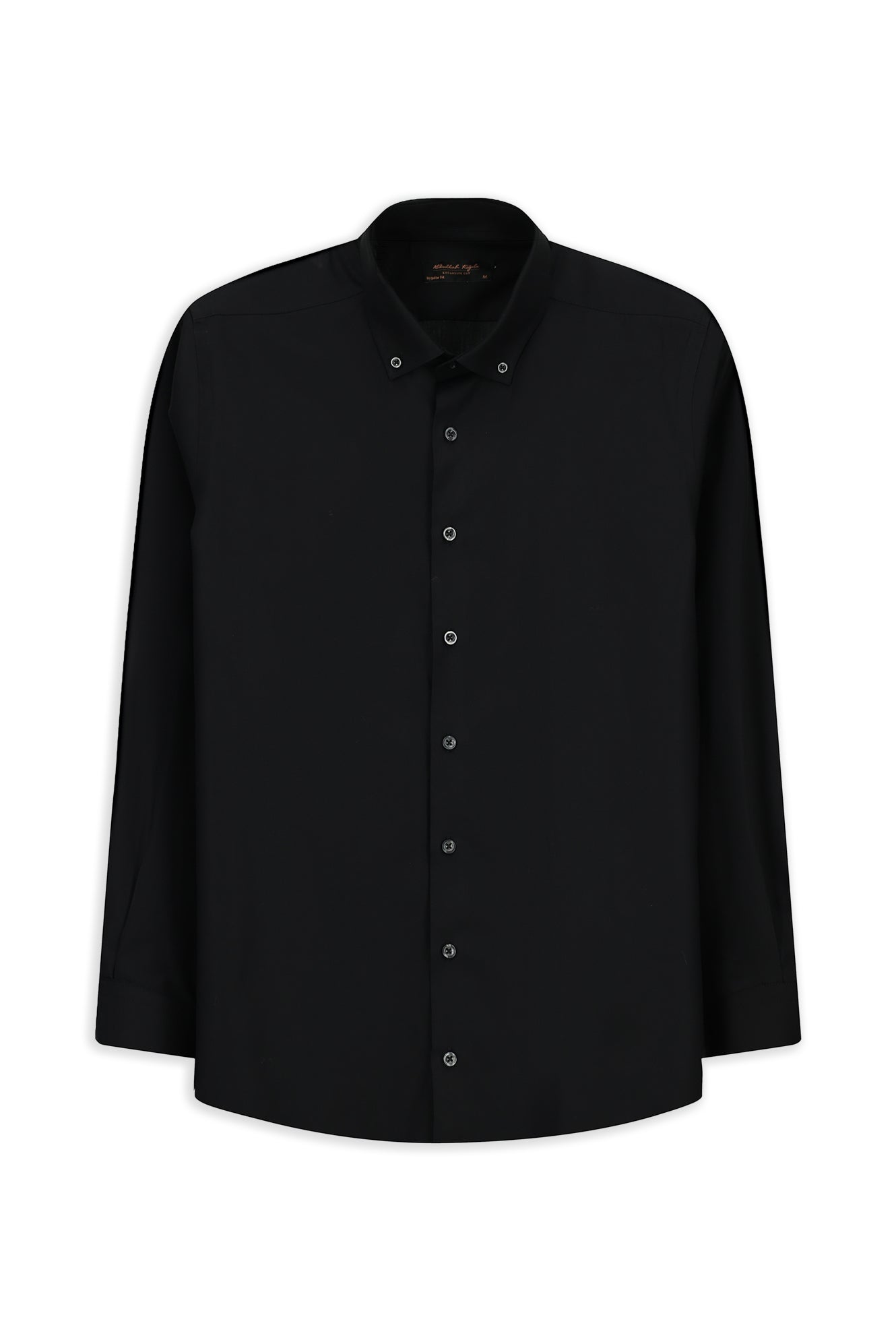 Siyah Uzun Kol Regular Fit Düğmeli Yaka Desenli Pamuk Gömlek