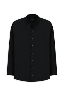 Siyah Uzun Kol Regular Fit Düğmeli Yaka Desenli Pamuk Gömlek