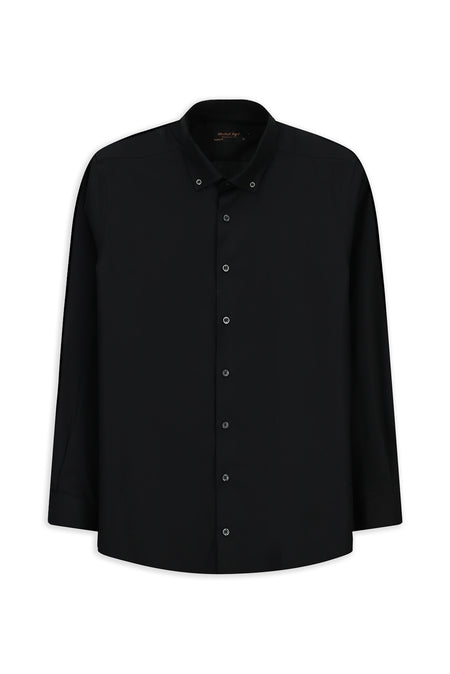 Siyah Uzun Kol Regular Fit Düğmeli Yaka Desenli Pamuk Gömlek