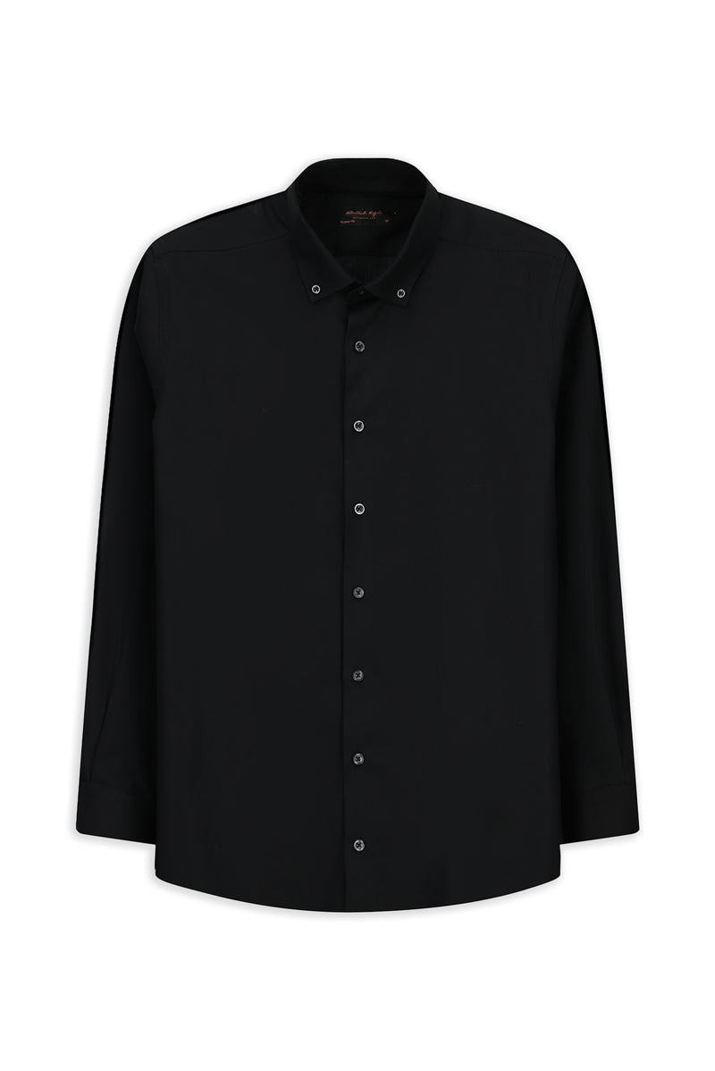 Siyah Uzun Kol Regular Fit Düğmeli Yaka Desenli Pamuk Gömlek