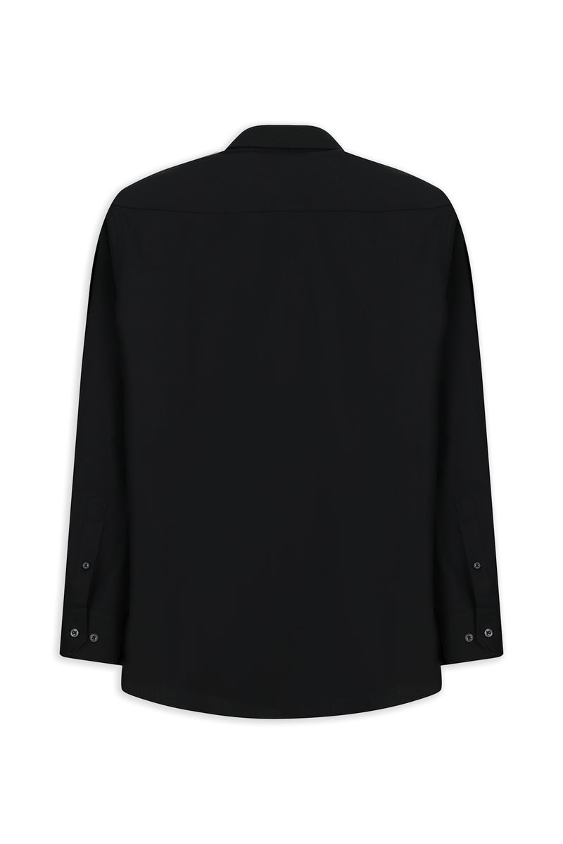 Siyah Uzun Kol Regular Fit Düğmeli Yaka Desenli Pamuk Gömlek