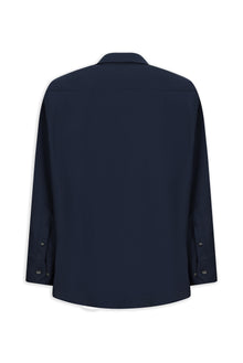 Koyu Lacivert Uzun Kol Regular Fit Düğmeli Yaka Desenli Pamuk Gömlek