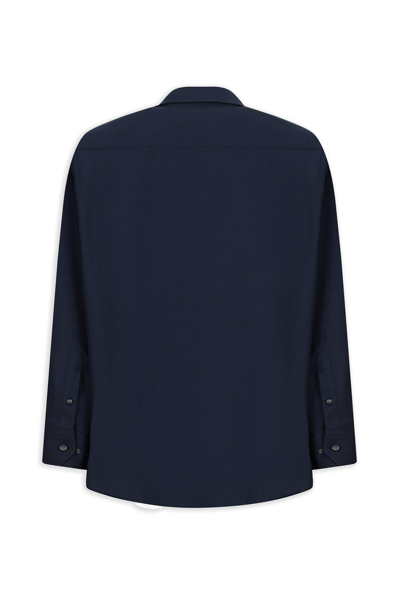 Koyu Lacivert Uzun Kol Regular Fit Düğmeli Yaka Desenli Pamuk Gömlek