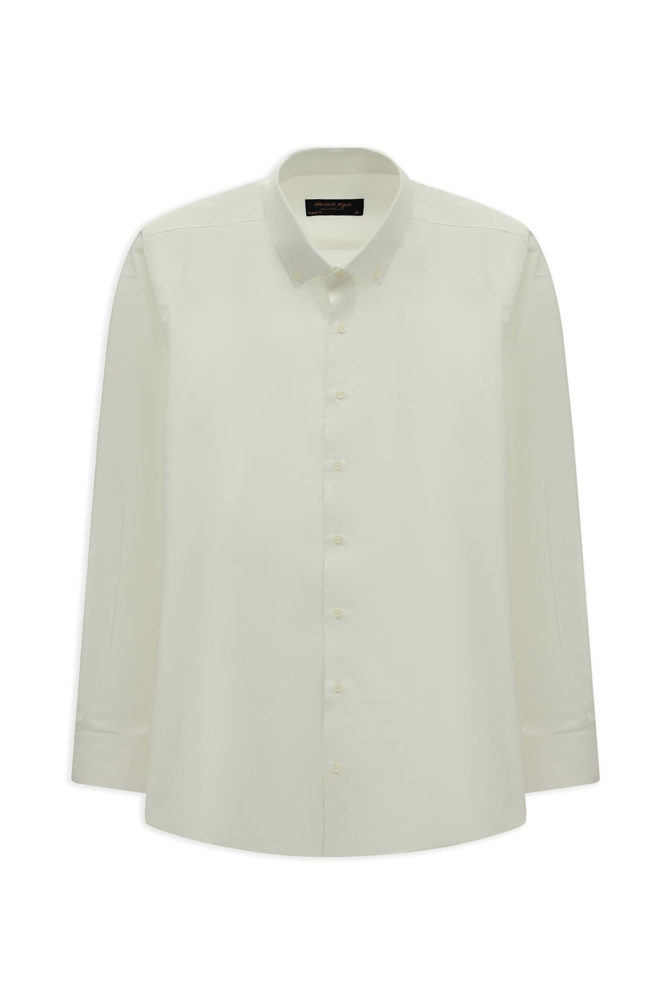 Beyaz Uzun Kol Regular Fit Düğmeli Yaka Desenli Pamuk Gömlek