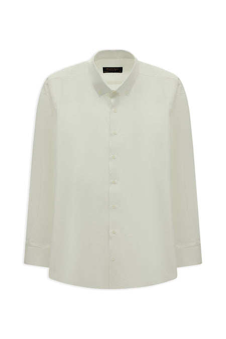 Beyaz Uzun Kol Regular Fit Düğmeli Yaka Desenli Pamuk Gömlek