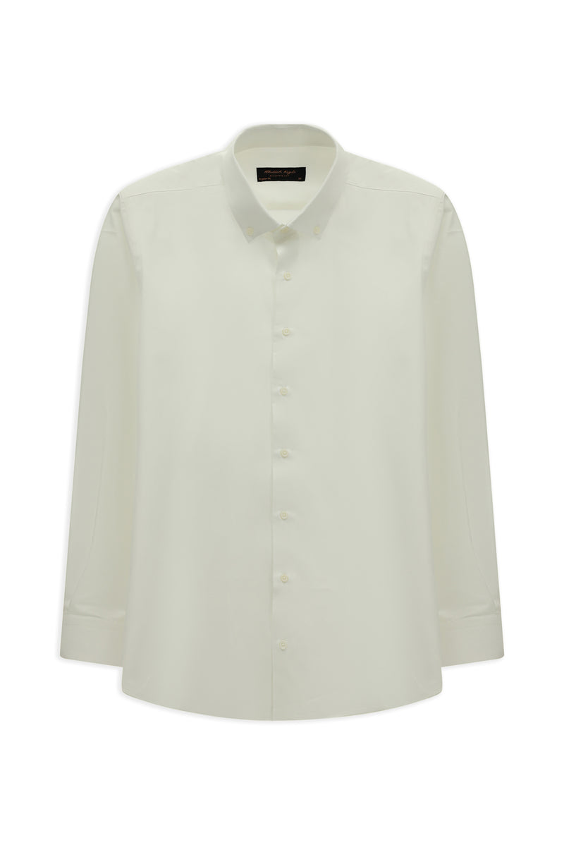 Beyaz Uzun Kol Regular Fit Düğmeli Yaka Desenli Pamuk Gömlek