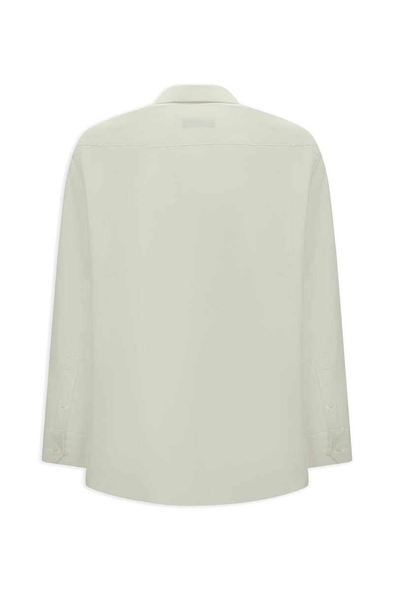 Beyaz Uzun Kol Regular Fit Düğmeli Yaka Desenli Pamuk Gömlek