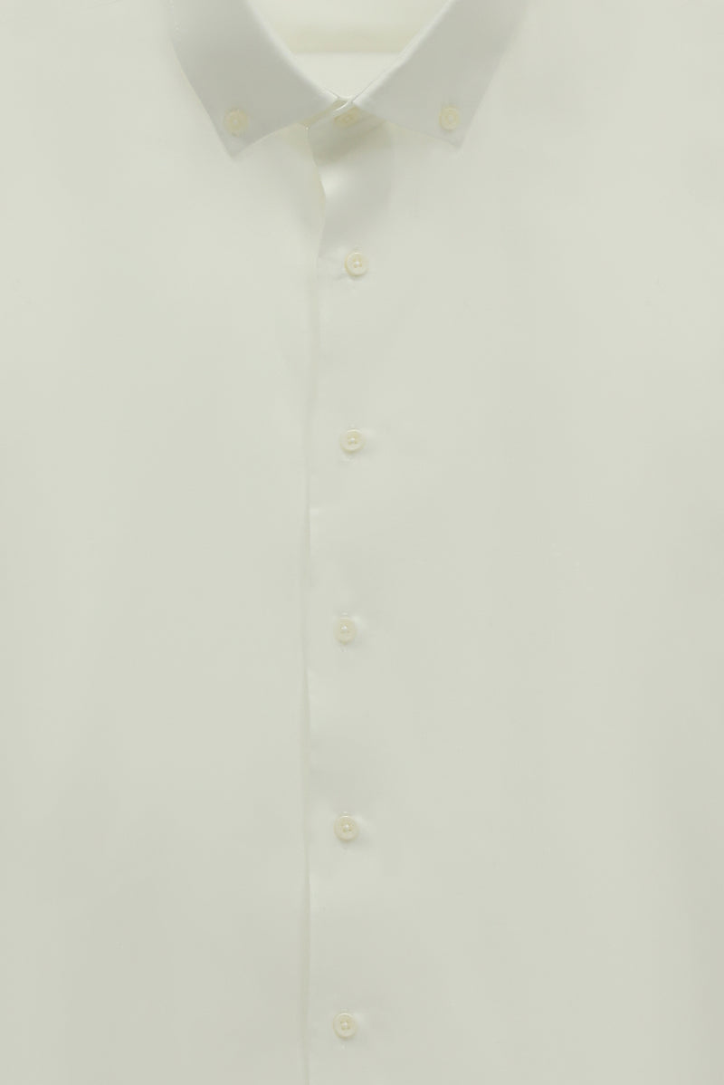 Beyaz Uzun Kol Regular Fit Düğmeli Yaka Desenli Pamuk Gömlek