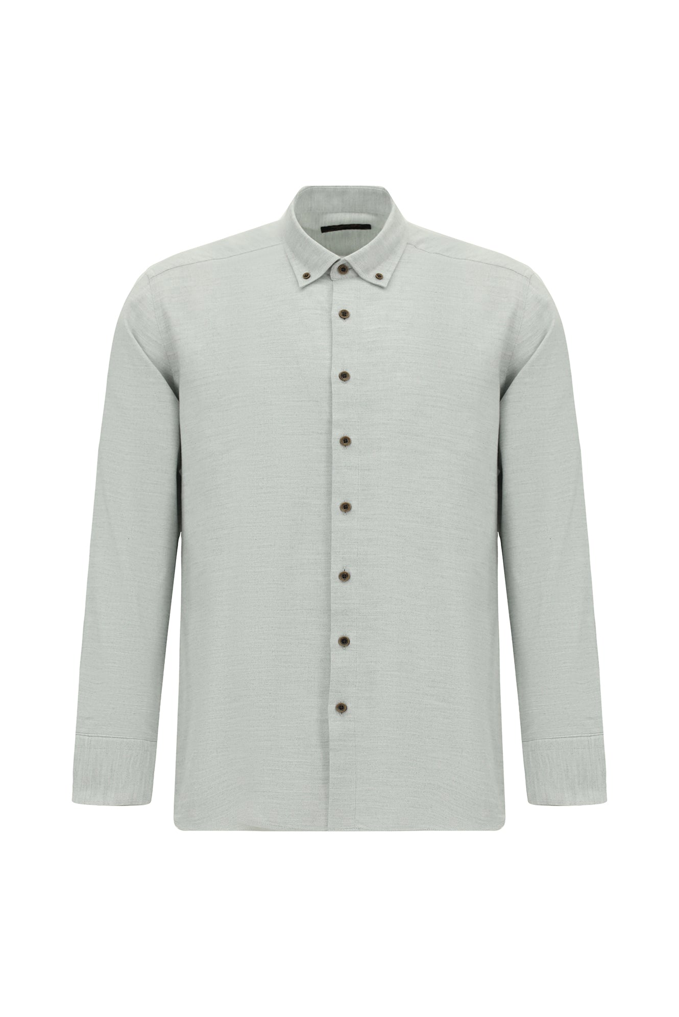 Açık Gri Uzun Kol Regular Fit Düğmeli Yaka Pamuklu Lyocell İtalyan Gömlek