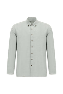 Açık Gri Uzun Kol Regular Fit Düğmeli Yaka Pamuklu Lyocell İtalyan Gömlek
