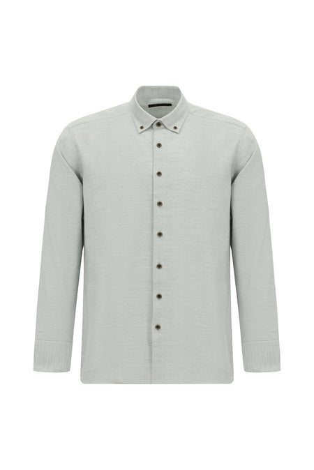 Açık Gri Uzun Kol Regular Fit Düğmeli Yaka Pamuklu Lyocell İtalyan Gömlek