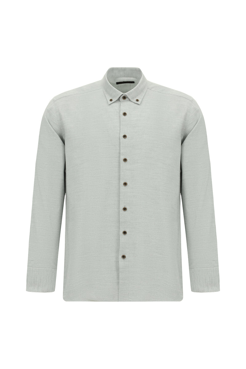 Açık Gri Uzun Kol Regular Fit Düğmeli Yaka Pamuklu Lyocell İtalyan Gömlek