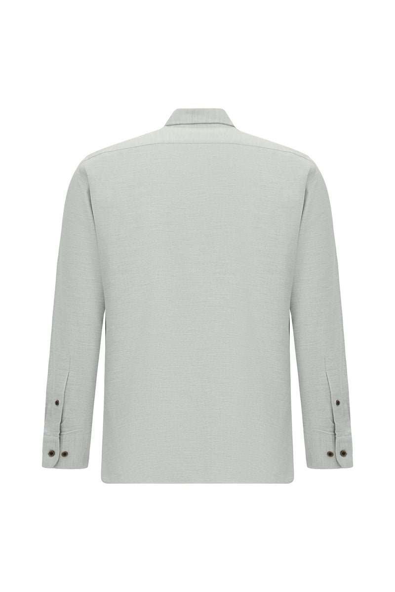 Açık Gri Uzun Kol Regular Fit Düğmeli Yaka Pamuklu Lyocell İtalyan Gömlek