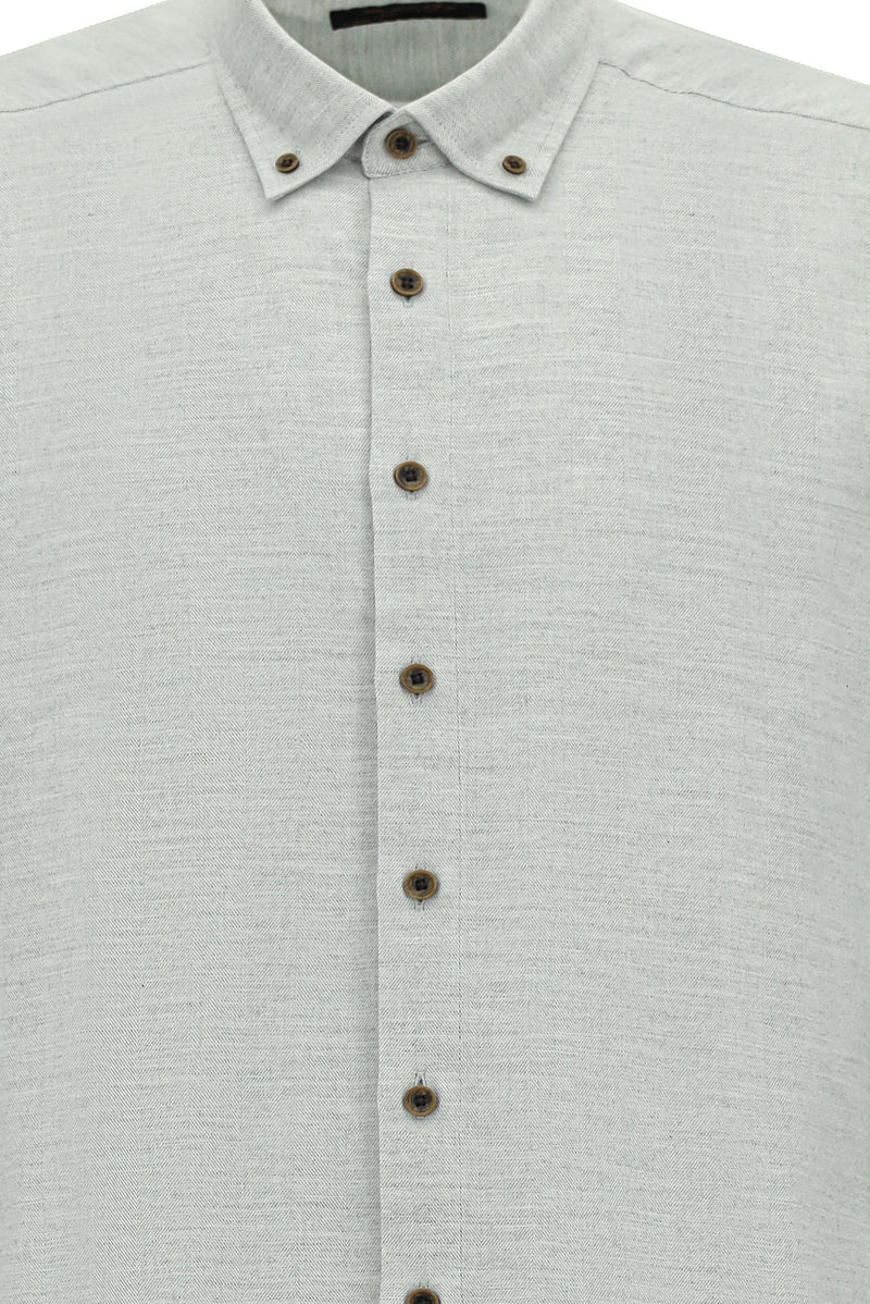 Açık Gri Uzun Kol Regular Fit Düğmeli Yaka Pamuklu Lyocell İtalyan Gömlek