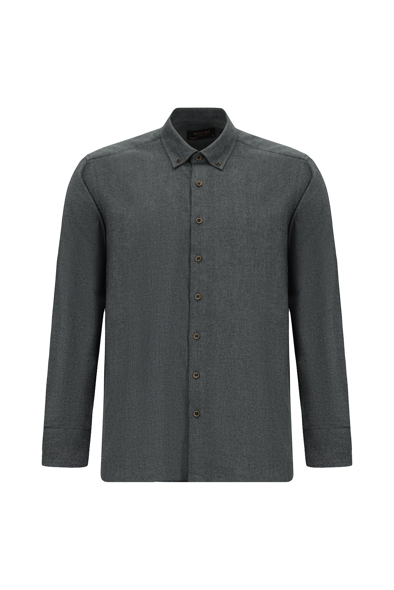 Koyu Füme Uzun Kol Regular Fit Düğmeli Yaka Pamuklu Lyocell İtalyan Gömlek