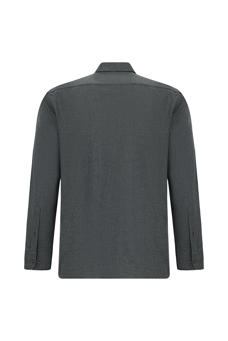 Koyu Füme Uzun Kol Regular Fit Düğmeli Yaka Pamuklu Lyocell İtalyan Gömlek