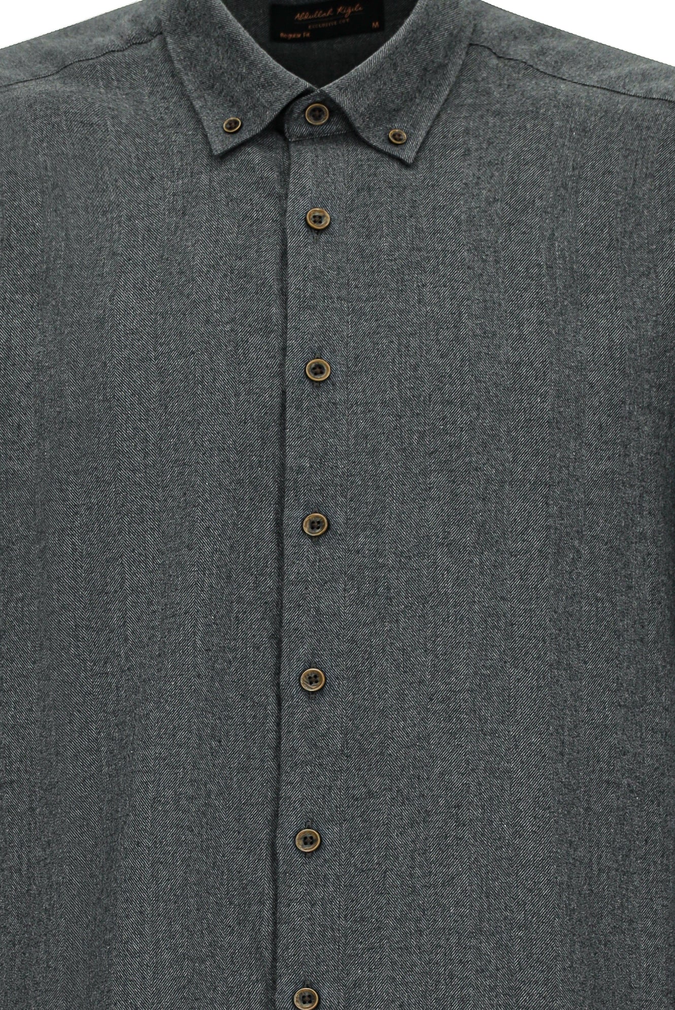 Koyu Füme Uzun Kol Regular Fit Düğmeli Yaka Pamuklu Lyocell İtalyan Gömlek