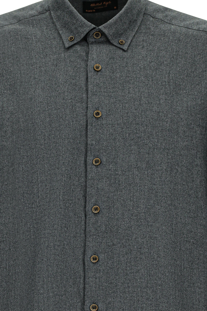 Koyu Füme Uzun Kol Regular Fit Düğmeli Yaka Pamuklu Lyocell İtalyan Gömlek