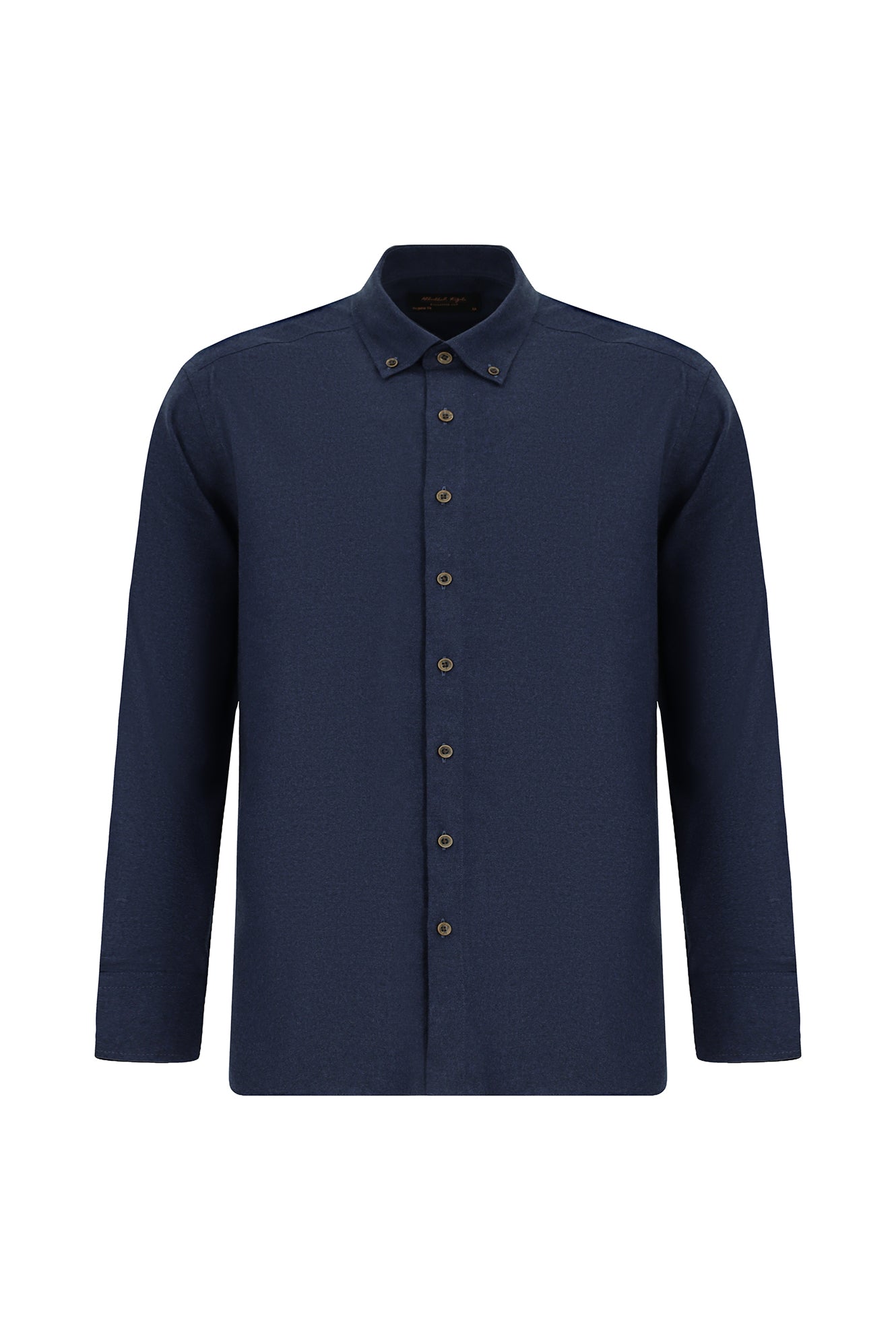 Koyu Lacivert Uzun Kol Regular Fit Düğmeli Yaka Pamuklu Lyocell İtalyan Gömlek