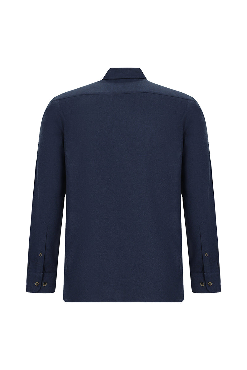Koyu Lacivert Uzun Kol Regular Fit Düğmeli Yaka Pamuklu Lyocell İtalyan Gömlek