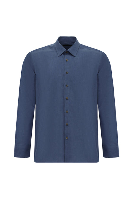 Koyu Lacivert Uzun Kol Regular Fit İtalyan Pamuk Gömlek