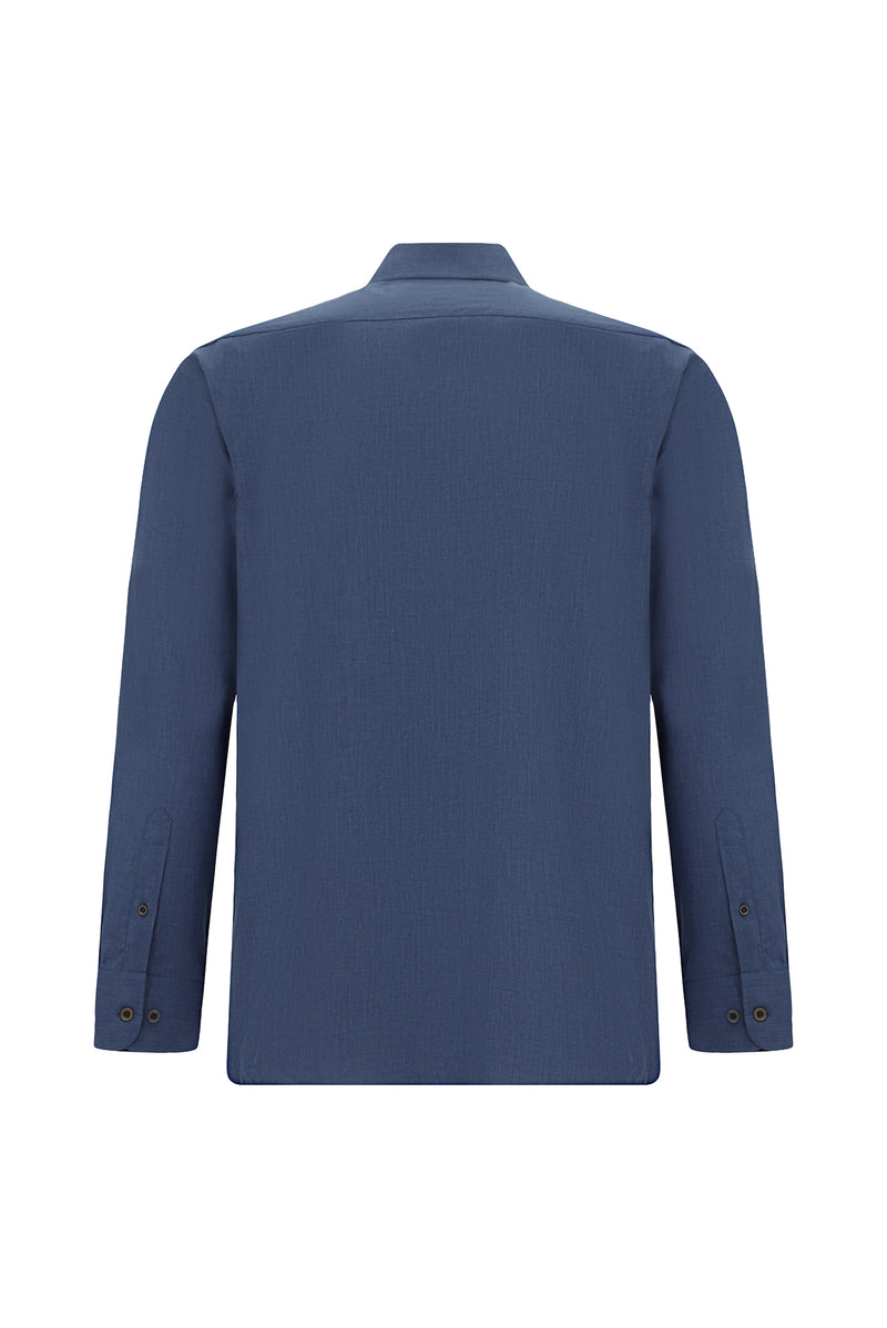 Koyu Lacivert Uzun Kol Regular Fit İtalyan Pamuk Gömlek