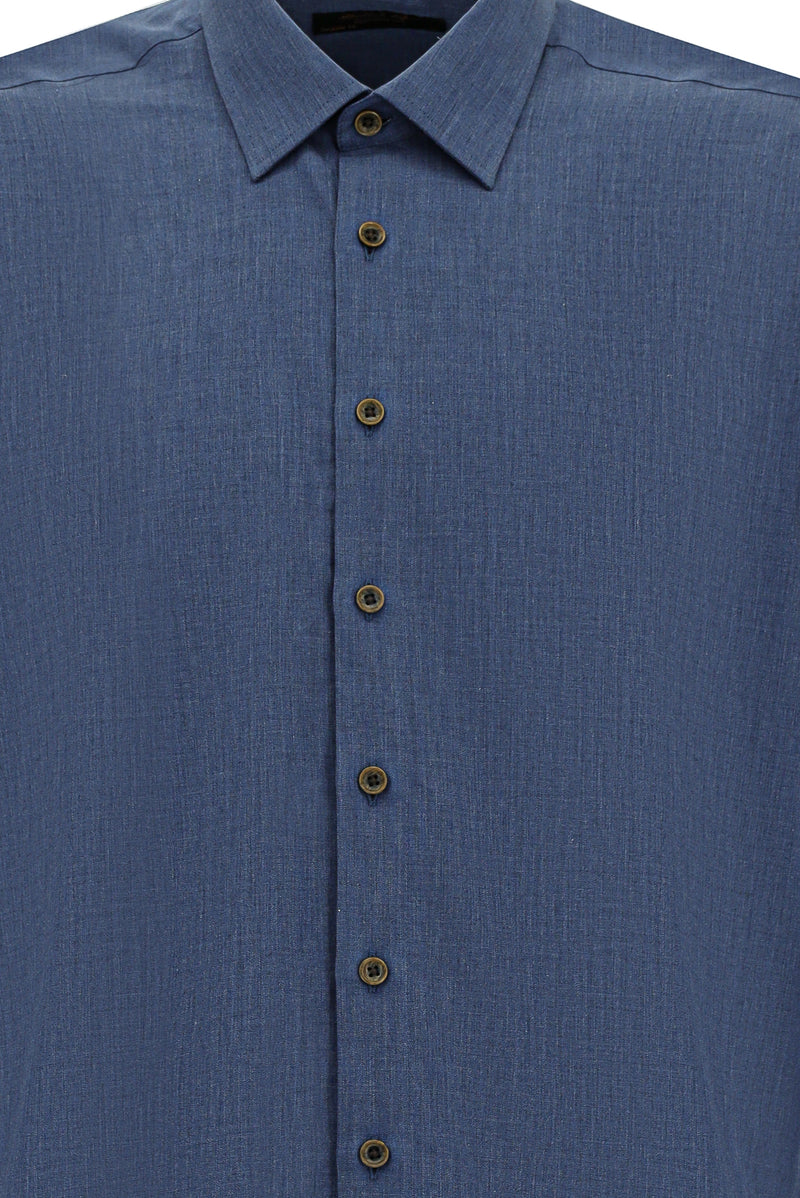 Koyu Lacivert Uzun Kol Regular Fit İtalyan Pamuk Gömlek