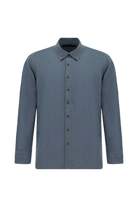 Orta Lacivert Uzun Kol Regular Fit İtalyan Pamuk Gömlek