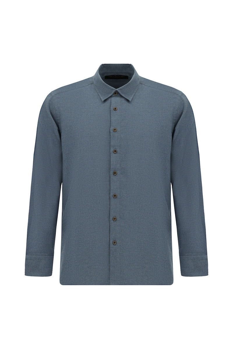 Orta Lacivert Uzun Kol Regular Fit İtalyan Pamuk Gömlek