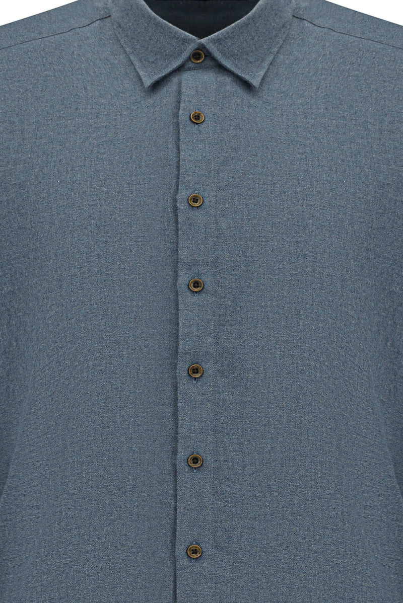 Orta Lacivert Uzun Kol Regular Fit İtalyan Pamuk Gömlek