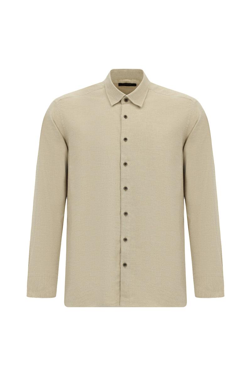 Orta Bej Uzun Kol Regular Fit İtalyan Pamuk Gömlek