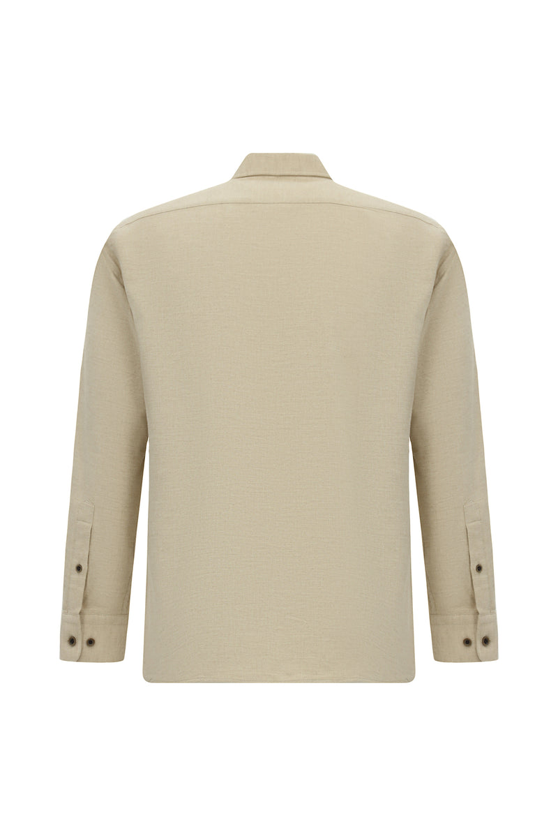 Orta Bej Uzun Kol Regular Fit İtalyan Pamuk Gömlek