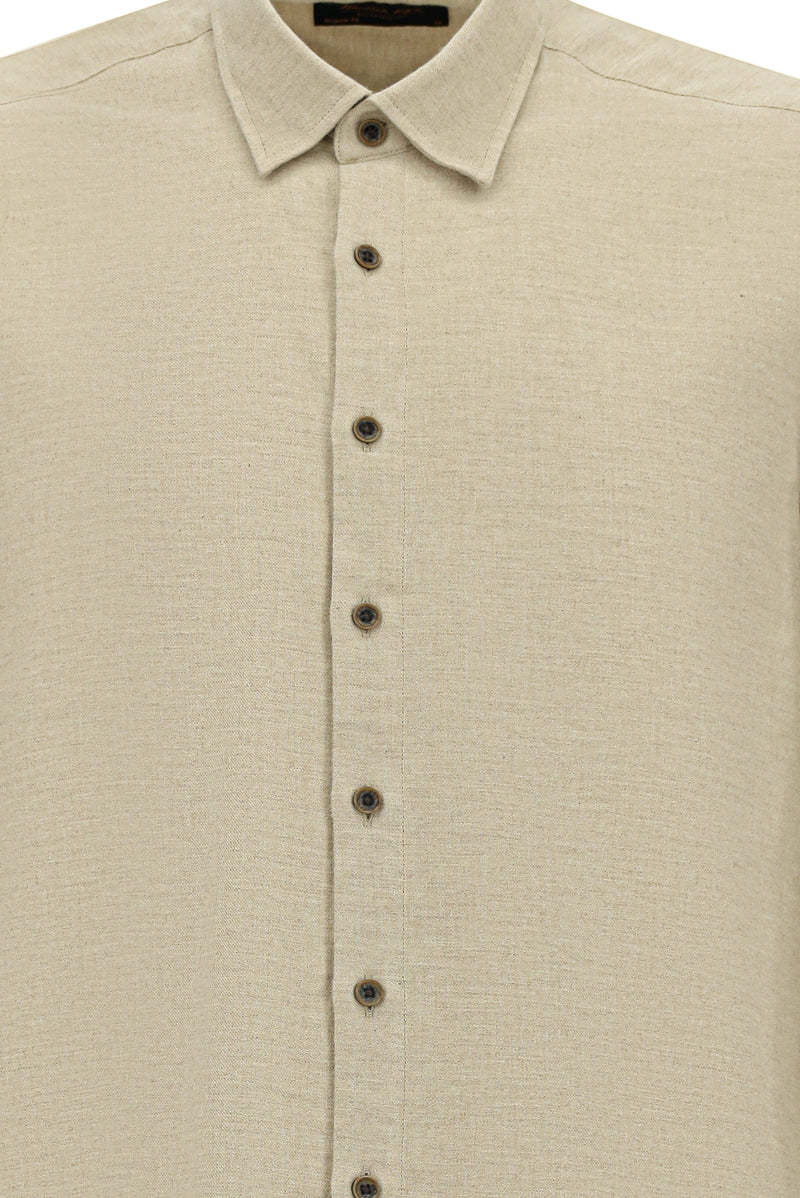 Orta Bej Uzun Kol Regular Fit İtalyan Pamuk Gömlek