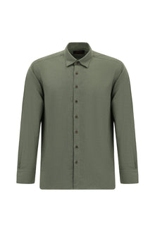 Orta Haki Uzun Kol Regular Fit İtalyan Pamuk Gömlek