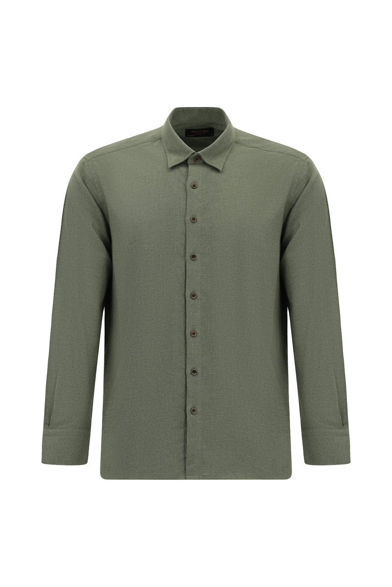 Orta Haki Uzun Kol Regular Fit İtalyan Pamuk Gömlek