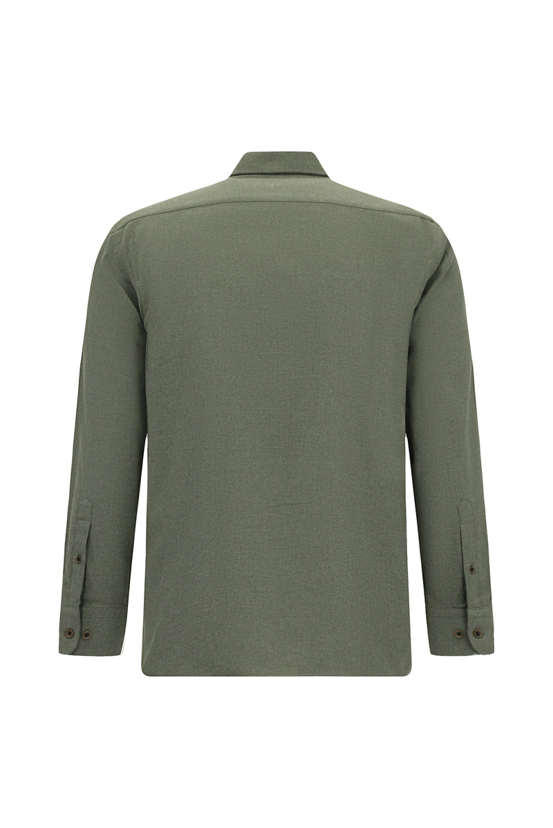 Orta Haki Uzun Kol Regular Fit İtalyan Pamuk Gömlek