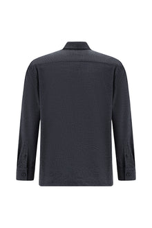 Koyu Lacivert Uzun Kol Oversize Ekstra Rahat Kesim Desenli Spor Gömlek