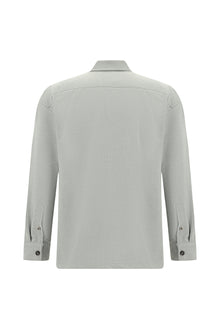 Açık Gri Uzun Kol Oversize Ekstra Rahat Kesim Desenli Spor Gömlek
