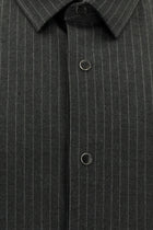 Orta Antrasit Uzun Kol Oversize Ekstra Rahat Kesim Çizgili Oduncu Gömlek