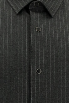 Orta Antrasit Uzun Kol Oversize Ekstra Rahat Kesim Çizgili Oduncu Gömlek